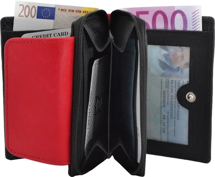 DÁMSKÁ KOŽENÁ PENĚŽENKA ČERNÁ ČERVENÁ JOHANKA - Obrázek 2
